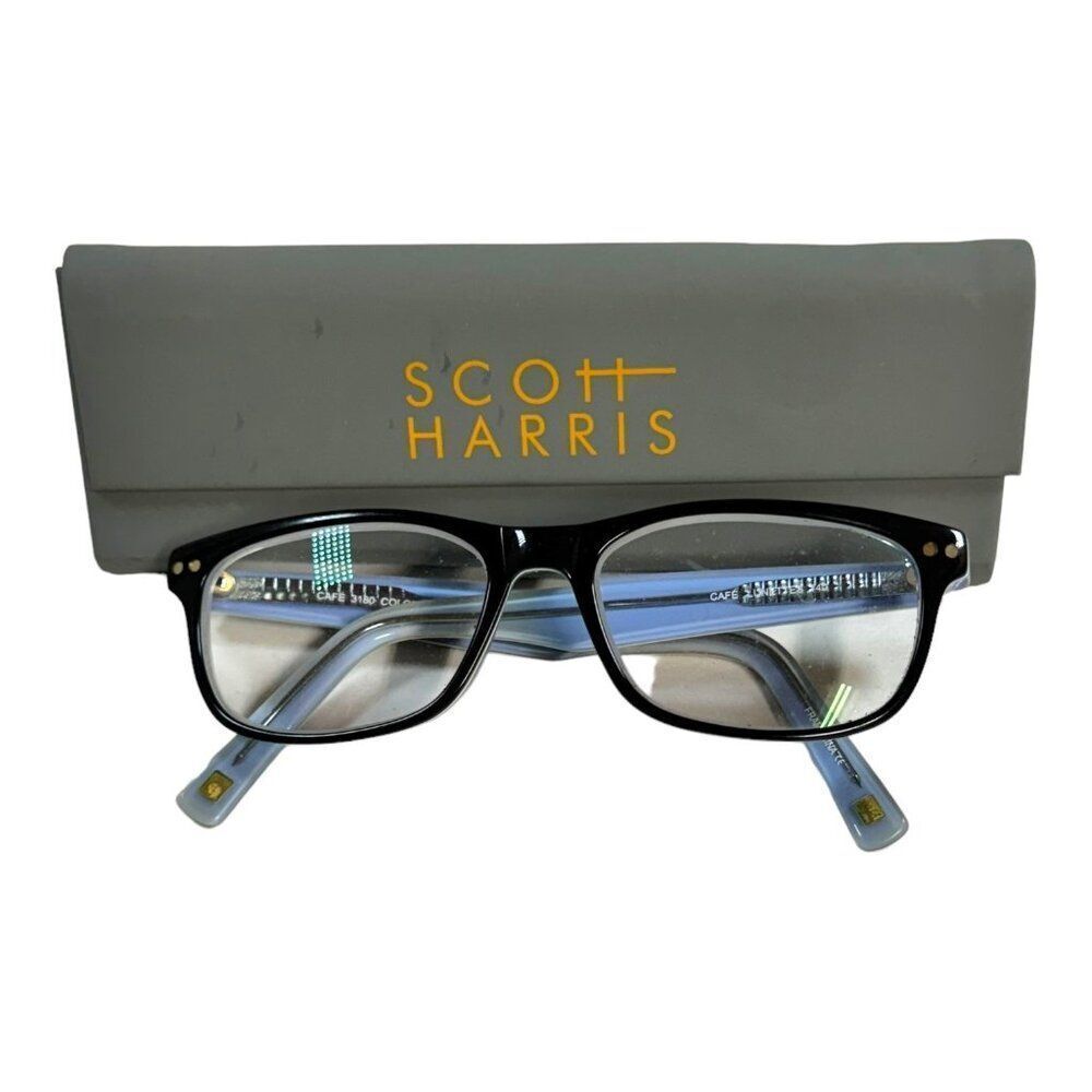 Scott Harris CAFE 3180 Color #4 140 Blue & Black Eyeglasses With Case NO LENSES